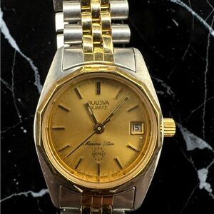 Bulova Marine Star Gold Dial Quartz Women’s Watch. Unused.  New, old stock.